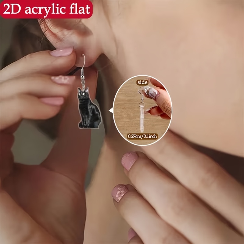 Cute Cartoon Black Kitten Earrings, Summer Gift